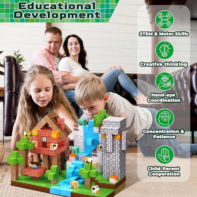 150PCS Magnetic Blocks - Magnetic Building Blocks, Magnet Cubes Toys Stacking, Build Forest World Set, STEM Montessori Sensory Toys for Kids Boys Girls Ages 3-5 6-8 Christmas Birthday Gifts