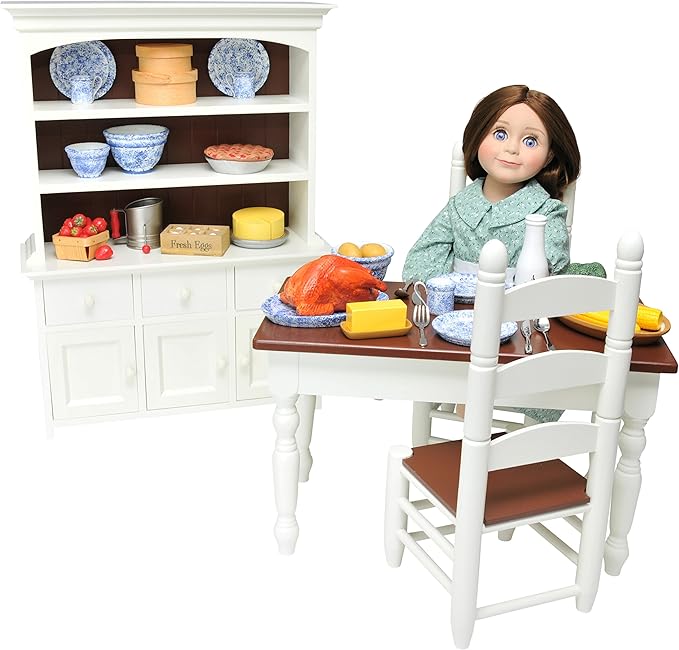 The Queen's Treasures 18 Inch Doll Wooden Furniture, Farmhouse Collection Fully Assembled Step Back Kitchen Cupboard Dish Hutch, Compatible with American Girl Kitchen Furniture