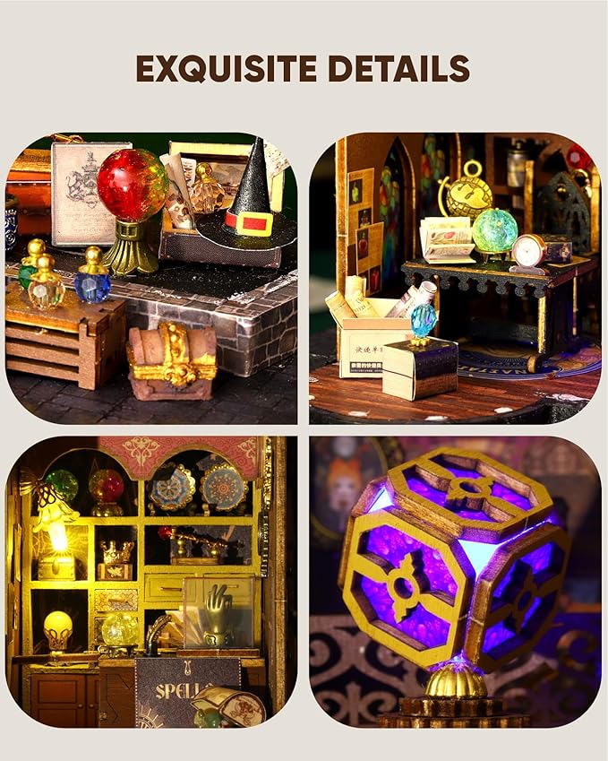 DIY Miniature House Kit, DIY Dollhouse Kit for Adults to Build, Mini House Kit with LED, Mayberry Street Miniatures, Ideal Gifts for Birthday, Halloween Christmas(Magic Treasure House)