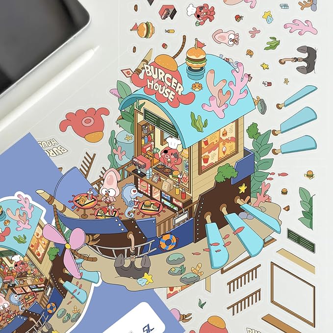 DIY 3D Sticker Scene,6 Sets of Kawaii Miniature Scenic House Stickers,Cozy Room Stickers Therapy Scenes for Adults and Kids Stress Relief Pass The Time and Gifts (Z-3)
