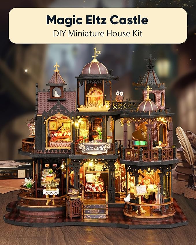 DIY Miniature House Kit, DIY Dollhouse Kit for Adults to Build, Mini House Kit with LED, Mayberry Street Miniatures, Ideal Gifts for Birthday, Halloween Christmas(Magic Eltz Castle)