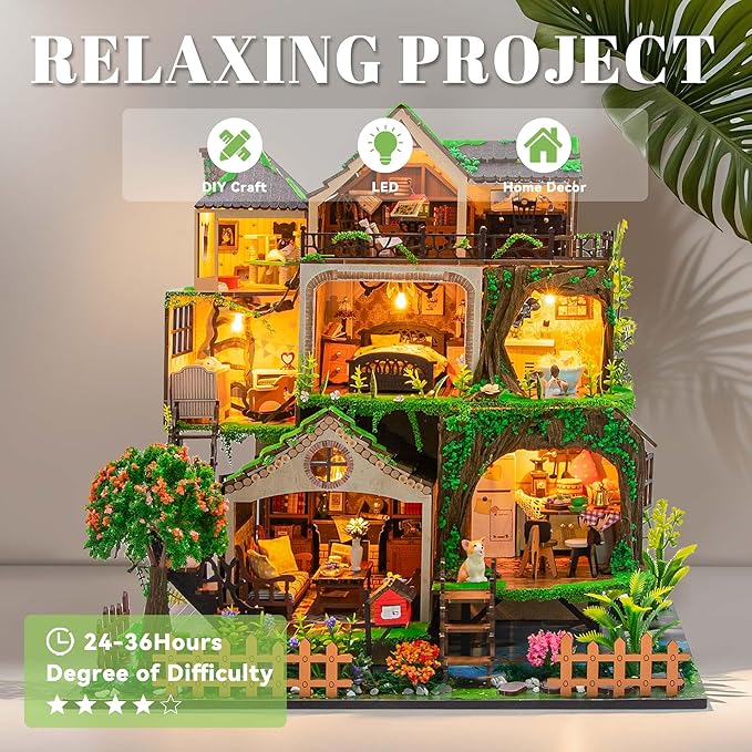Flever DIY Miniature House Kit, Tiny Home Kit with LED Light, Mini House Build Craft Kits for Adults and Teens, Home Decor Creative Gift for Family/Friends (Fairy Tale Forest)