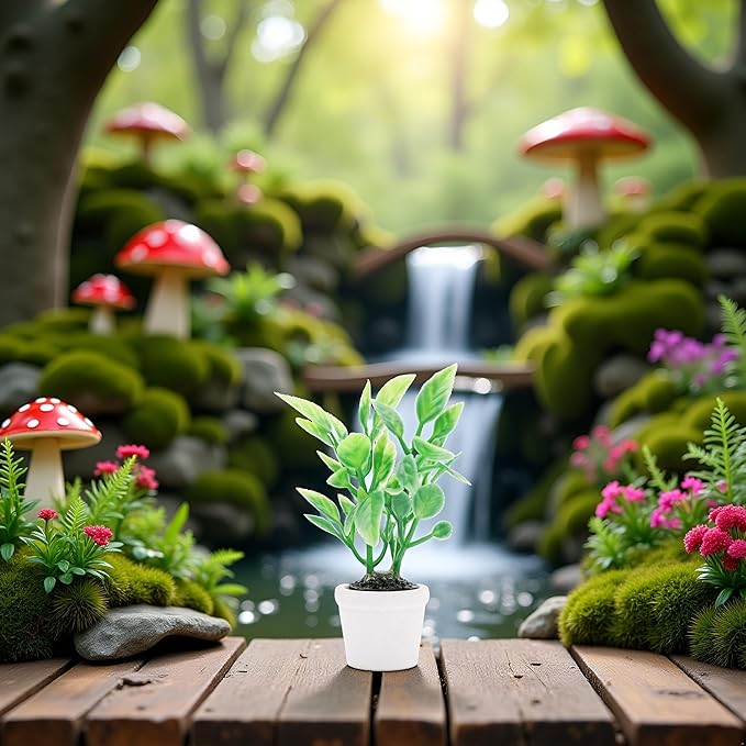 Artificial Miniature Plants for Dollhouse - 1:12 Scale Hanging Potted Greenery for Fairy Gardens, Terrariums and Diorama Displays