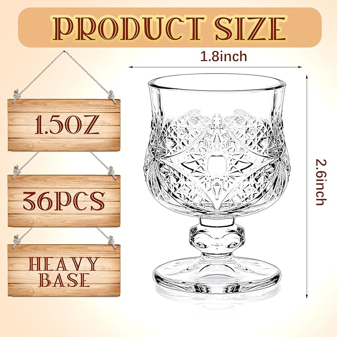 Suclain 36 Pcs Shot Glass Bulk Set 1.5 oz Mini Cute Cordial Glasses with Stem Sherry Glasses Clear Shot Glassware for Wine Liqueur Tequila Whiskey Beverage Wedding Party Bar Supplies