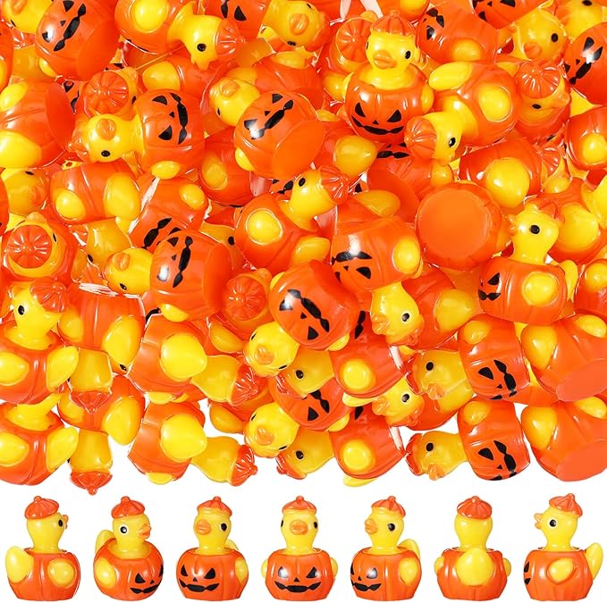 50 Pcs Themed Ducks Resin Ducks Resin Party Decorations for Crafts Making DIY Miniature Landscape Micro Decor Gifts (Pumpkin)