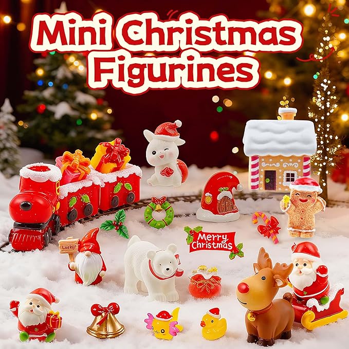 37 Pcs Miniature Christmas Figurines Mini Resin Gingerbread Men Figurines Santa Claus Snowman Reindeer Xmas Miniature Ornaments for Fairy Garden Xmas Snow Globes Village Decor