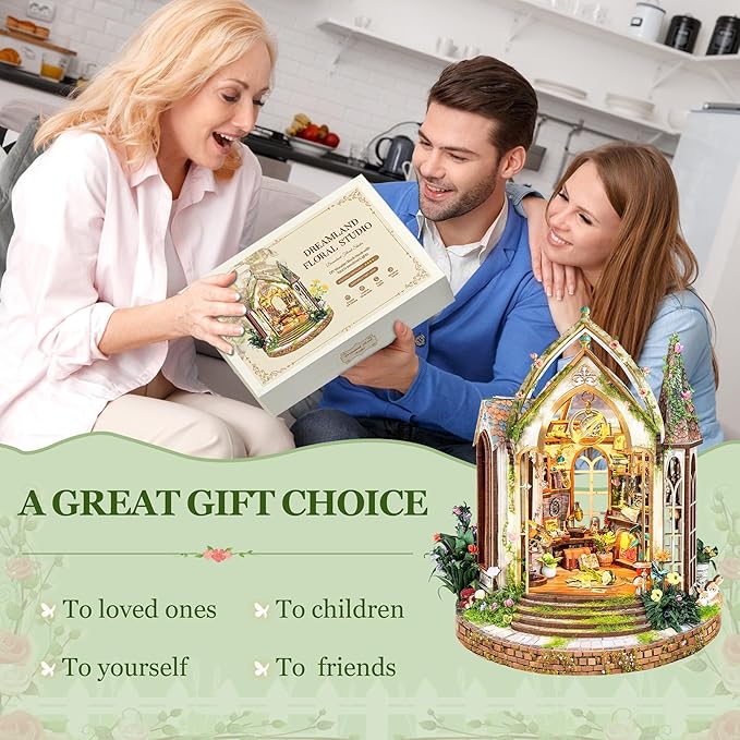 DIY Miniature House Kits Tiny Dollhouse for Adults,European Garden Model Kit Craft with LED Light Home Bookshelf Decor,Gifts for Family Friends -Dreamland Floral Studio(SQ-66)