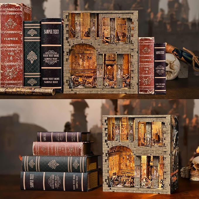 Book Nook Kit - Egyptian Pharaohs Tomb DIY Miniature House Kit for Adults and Teens, Dollhouse BookNook Tiny House, Bookshelf Decor 3D Wooden Puzzle, Unique Gifts for Family and Friends
