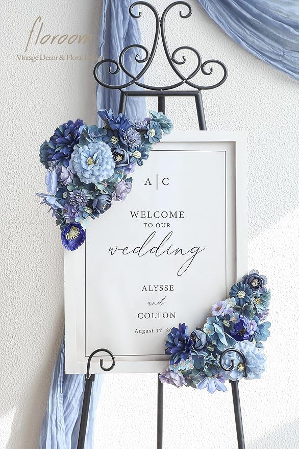 Floroom Mini Artificial Flower Heads Dusty & Navy Blue Fake Peony Daisy Rose Multicolor Small Faux Silk Flower Heads for Cake Craft Garland Wedding Party Graduation Cap DIY Home Decoration, 0.8"-3.6"