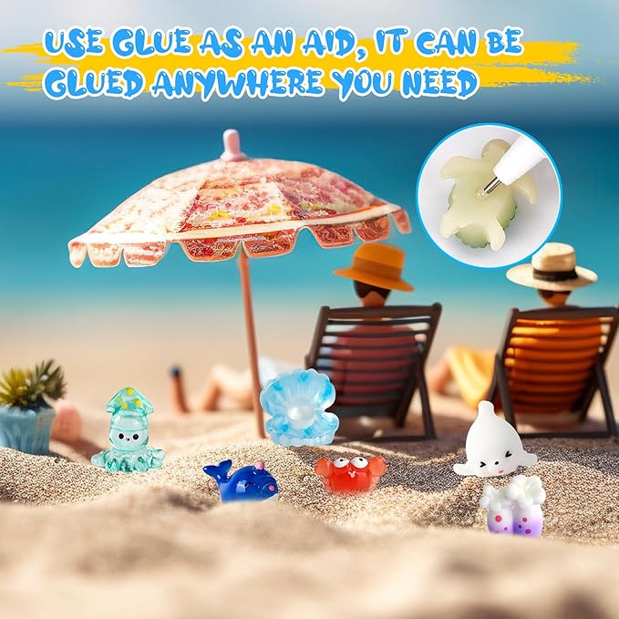 60 PCS Miniature Ocean Theme Mini Resin Ocean Animals Ocean Mini Figurines Resin Axolotl for DIY Fish Tank Accessories, Micro Landscape Aquarium