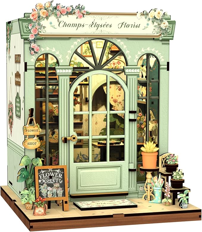 Fsolis Book Nook Kit, DIY Bookshelf Miniature Kit for Adults Tiny House 3D Puzzles Booknook Flower Shop Craft Gifts for Women Teenagers Book Lovers (Champs-Élysées Florist)