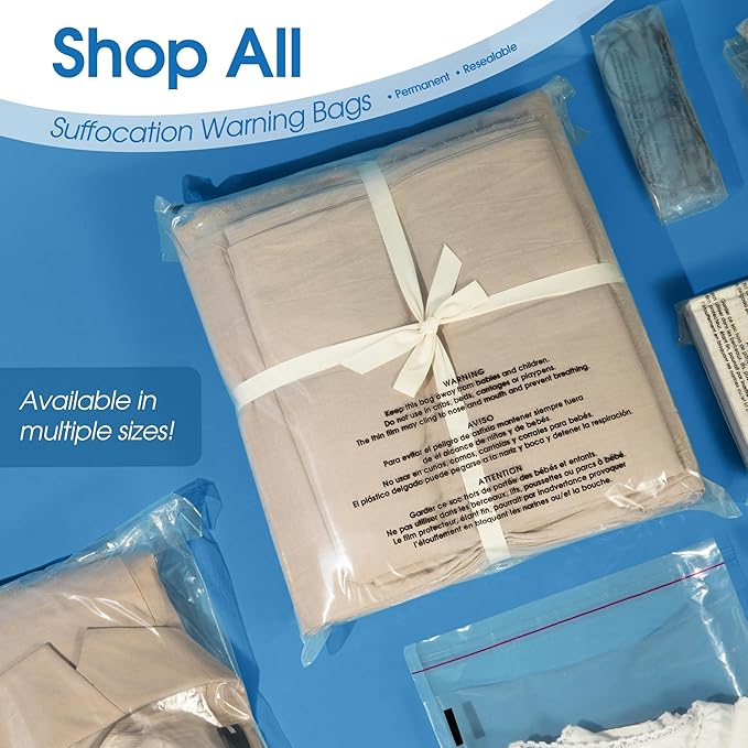 SPARTAN INDUSTRIAL - 20" X 24" (200 Count) Self-Seal Clear Poly Bags With Suffocation Warning for Packaging, Bedding, Costumes - Permanent Adhesive