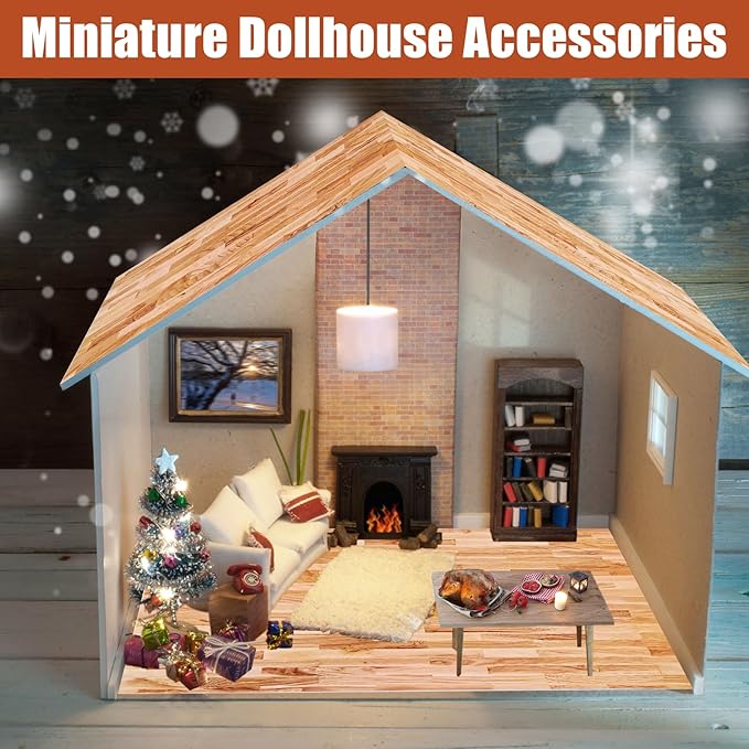 12 Pcs Dollhouse Wallpaper Miniature Dollhouse Accessories Peel and Stick Self Adhesive Mini Wallpaper Flooring for DIY Doll House Mini Room Decoration Craft Projects 8.3" x 11.7" (Natural Style)