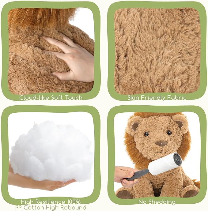 4Pcs Lion Plush Toy, 17.7" Mother Lion Stuffed Animal with 3 Cute Baby Lions, Wild Animal Stuffed Toy for Kids Boys Girls, Safari Animal Plushies Gift for Christmas Birthday Baby Shower