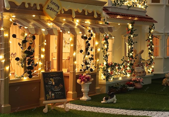 iLAND 1/12 Scale Accessories of Dollhouse Lights, 2pcs Battery Operated Mini Light Strings 5ft with 30 Bulbs for Elf Accessories, Miniature Stores, Dollhouse Christmas Decoration
