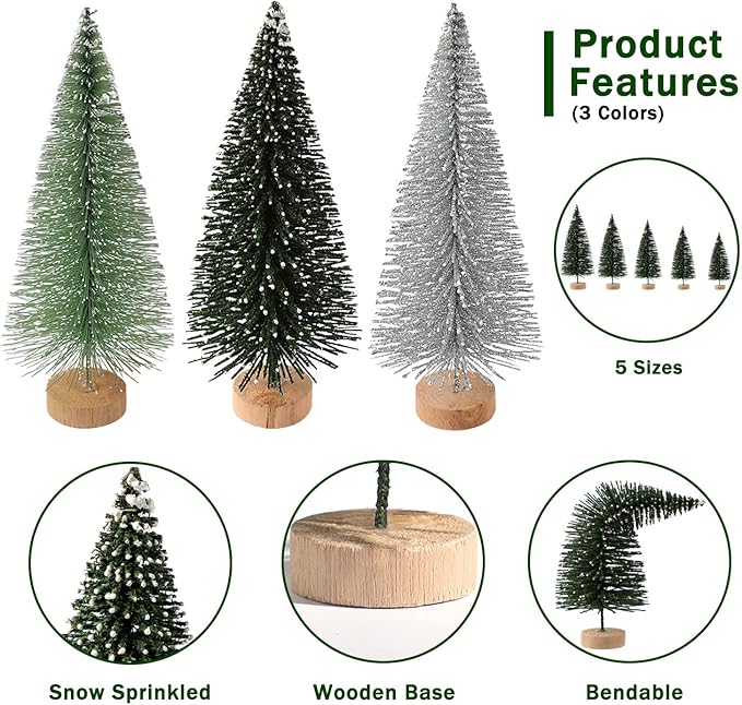 30Pcs Christmas Decorations Mini Christmas Trees, Artificial Christmas Tree Bottle Brush Trees with Wooden Base for Christmas Decor Christmas Party Home Table Craft