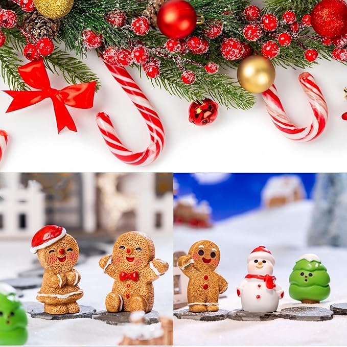 24PCS Mini Gingerbread Men Figurines Christmas Resin Figures & Tiny Gingerbread Men Statues Miniature Xmas Figurines for DIY Crafts Christmas Party Bonsai Decoration