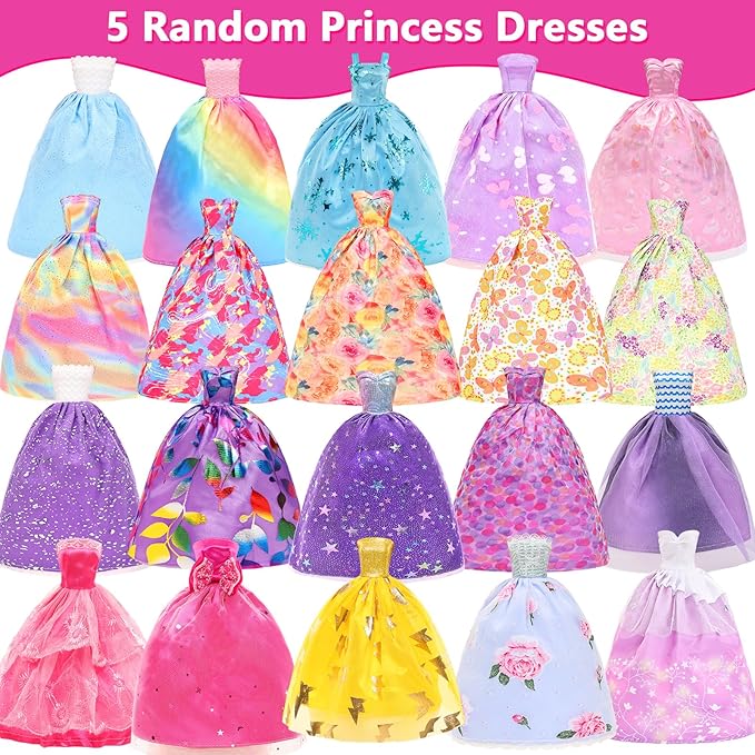 BARWA 70 Pack Doll Clothes and Accessories 5 Wedding Gown Dresses 9 Fashion Dresses Slip Dress 3 Tops 3 Pants 2 Swimsuits Bikini 16 Shoes 15 Hangers and 63 Accessories for 11.5 inch Doll