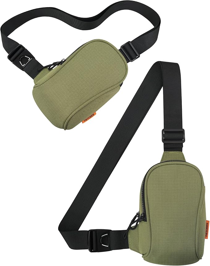 Peicees Sportswear Essentials Small Crossbody Bag for Men Women Mini Sling Bag Travel Running Phone Daypack Cross Body Shoulder Bags, Army Green