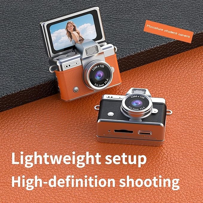 2026 New Mini Digital Camera with 1.47 in Flip LCD Screen, 1080p Retro Mini Ccd Camera for Selfie, Keychain Digital Camera with 128GB Card, Pocket-Sized Gadget for Travel, Birthdays