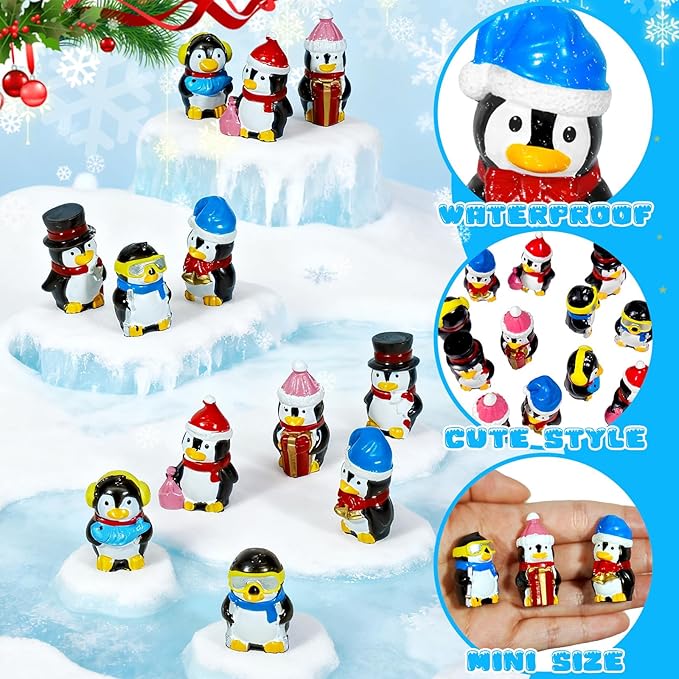 Bbiamsleep 12 Pcs Mini Resin Penguin Figurines Miniature Tiny Penguins Christmas Figurines for Fairy Garden Christmas Snow Globes Home Winter Village Decor