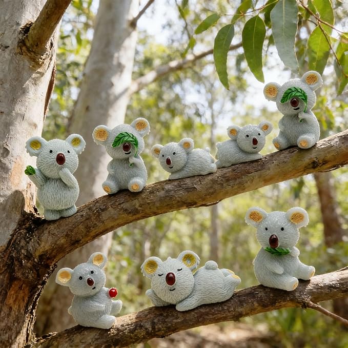 Cayway 12 PCS Miniature Koala Bear, Mini Koala Decor Fairy Garden Animals for Plant Pots Bonsai Craft, Micro Landscaping Decoration