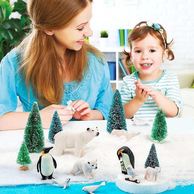 20 Pcs Arctic Animals Figurines Toy Sets Includes 10 Pcs Polar Animals Penguin Polar Bear Whale Miniature Antarctic Winter Toys Suitable for Children Teacher Class