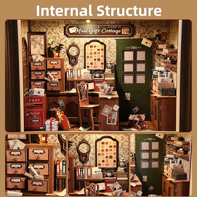 Book Nook Kit-3D Wooden Puzzle with LED Switch Control & Wall-Mountable Frame,DIY Miniature House for Beginners,Bookshelf/Tabletop/Wall Decor for Craft Lovers,Dollhouse Gift,Mail Gift Cottage