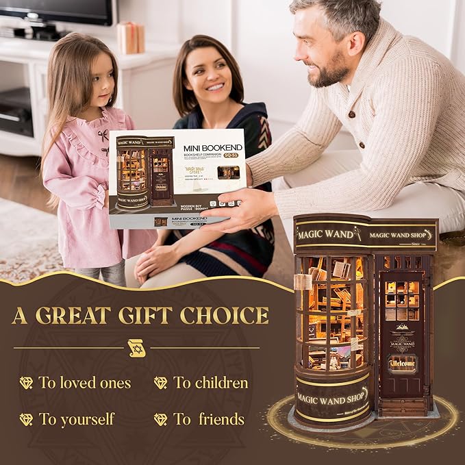 DIY Book Nook Kit with Magic Wand, 3D Wooden Puzzle, DIY Dollhouse Miniature Booknook Kit Creative Bookend Bookshelf Decor for Adults Teens -Magic Wand Shop(SQ-51)