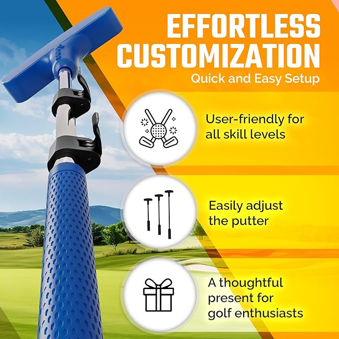 Go For It Golf Kids Putter - Extendable Shaft for Junior Golfers - Adjustable Size for Right and Left Hand - Perfect Training Club for Kids - Includes 3 Balls, Cup with Flag 17"-35"