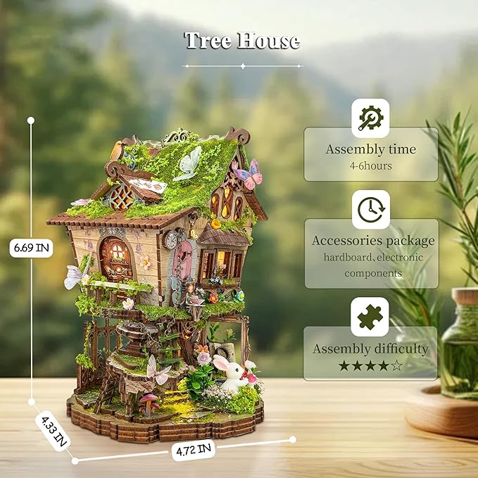 Book Nook Kit, Miniature House Kit, Miniature Kit, DIY Crafts for Adults, Tree House