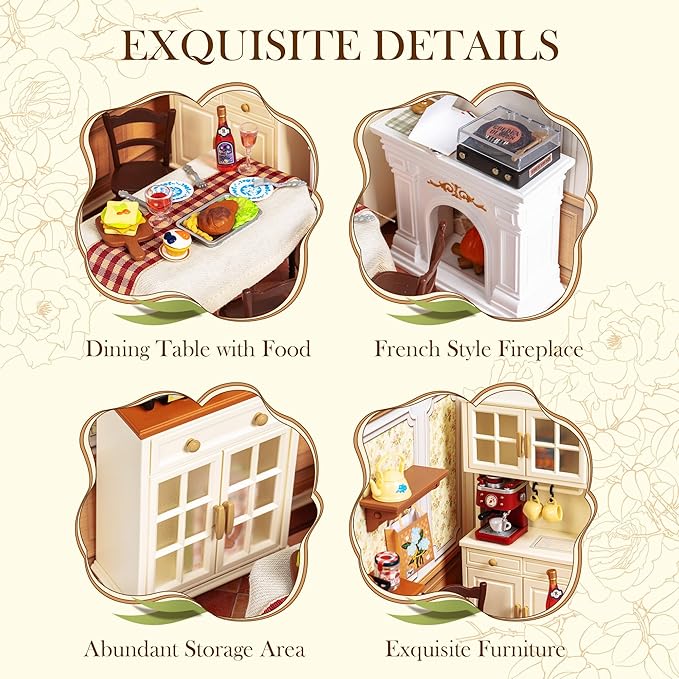 ROBOTIME Super Creator Toy Building Set DIY Miniature House Kit with LED Tiny Room Making Kit Expandable Plastic Craft Toy for Creative Play Home Decor Unique Hobby Gift (Warm Dining Room)