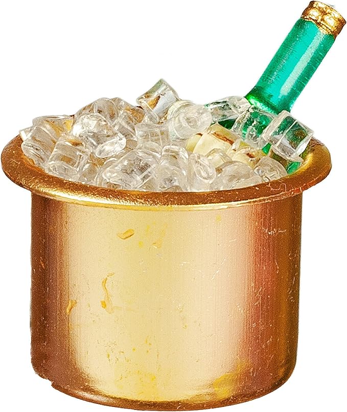 Melody Jane Dolls Houses Dollhouse Wine Bottle in Gold Ice Bucket Miniature Pub Dining Accessory 1:12