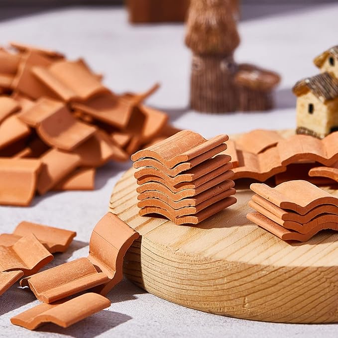 Charniol Miniature Roof Tiles Model Building Set Dollhouse Shingles Clay Roof Tiles for Model Fake Landscape Accessories for Crafts Project Shed DIY Kitchen Garden Diorama Roofing