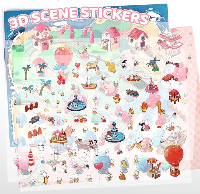 DIY 3D House Stickers Large Size, 14.2X 10 inch Miniature Scene Stickers for Teens Adults Cute Make Own House, Sticker Scene Rooms Book Romantic Undersea Wedding for Relief Stress Pass The Time