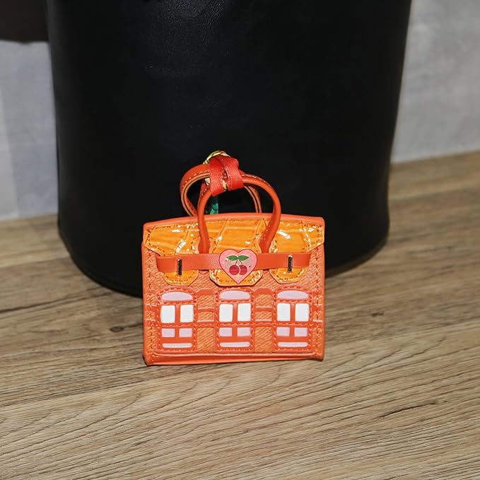 Buyborgood Women's 2 PCS Mini Tote Bag Charms Keychain Pouch Small Coin Purse Wallet (Peacock Blue + Orange)