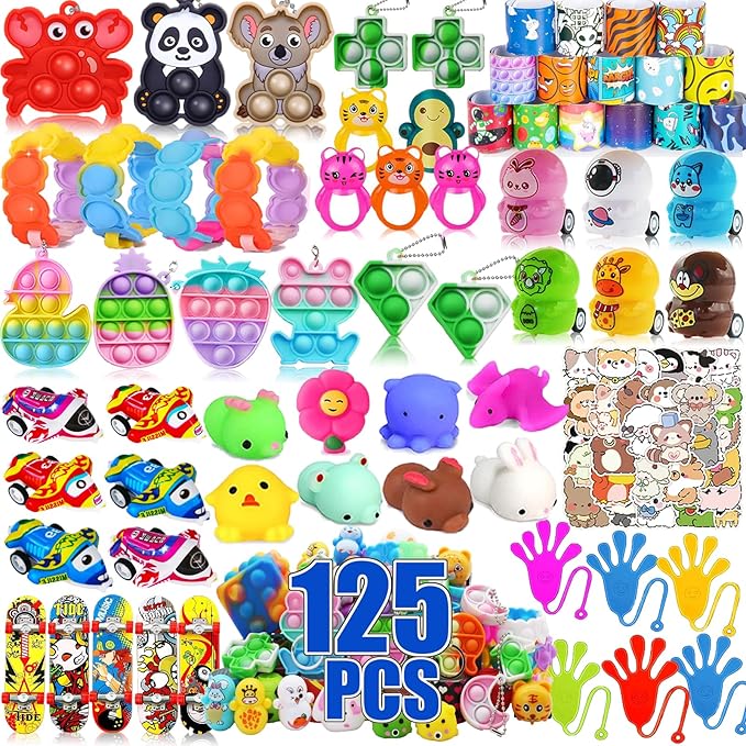 125 Pcs Prizes Treasure Box Toys for Classroom, Party Favors for Kids, Prize Box Toys for Kids Classroom, Pinata Filler, Goodie Bags Stuffers, Treasure Chest Carnival Prizes, Fidget Toys Bulk