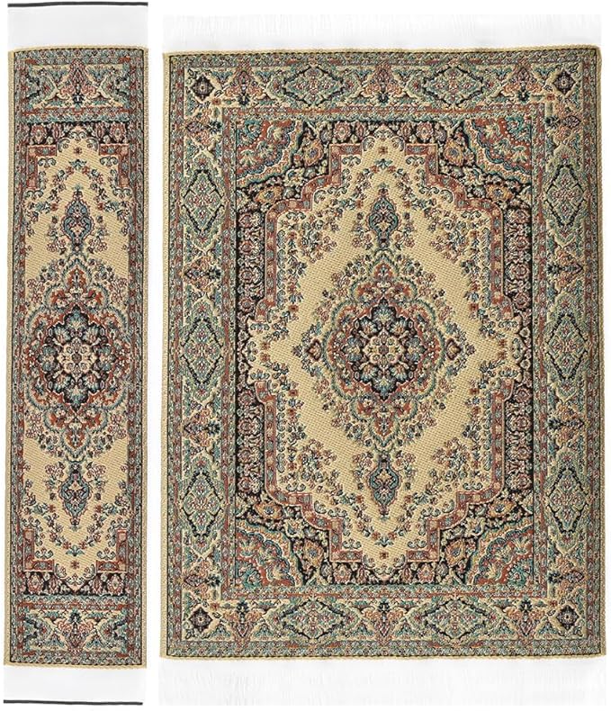iLAND Miniature Dollhouse Accessories of Woven Dollhouse Rug 9.4” x 5.7” 9.2" x 1.8" for Dollhouse Furniture on 1/12 Scale and Dolls 3” - 12” (2pcs Admiration)