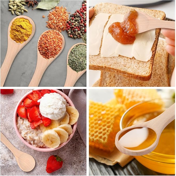Boao 24 Pcs Small Wooden Spoons, 3.5'' L, Mini Wood Natural Tiny Spoons Wooden Little Teaspoons for Jars Sugar Creamer Honey Spices Salt Kitchen Supplies (Light Wood)
