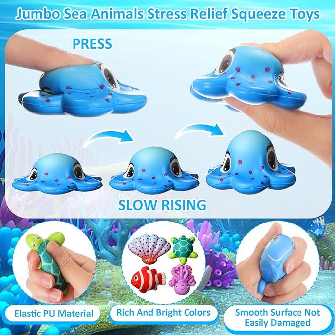 48 Pcs Ocean Squeeze Jumbo Toys for Kids Slow Rising Large Sea Animal Toys Under The Sea Party Favor Bulk for Kids Goodie Bag Filler Classroom Prize Ocean Themed Birthday Party Favor
