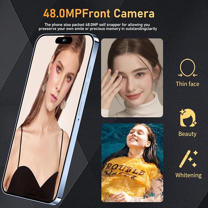 Huness 14PROMA X Smartphone Unlocked Cell Phone,Battery 6800mAh 6.82" HD Screen Unlocked Phones,16+512GB Android 14 with 128GB Memory Card,Dual SIM/Fingerprint Lock/Face ID/GPS (Blue, 16+512G)