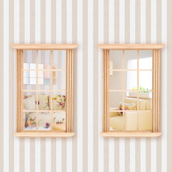 Angoily 1: 12 Scale Dollhouse Windows, 8 PCS Dollhouse Furniture Simulated Twelve Lattice Miniature Wooden Frame Photograph Props, Doll House Windows Model, DIY Bedroom