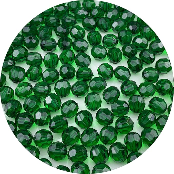 Jmassyang 350 Pieces 8mm Acrylic Round Faceted Beads Loose Plastic Spacer Beads Colorful with Hole for Jewelry Making DIY Bracelet Necklace Earring Keychain(Deep Green)