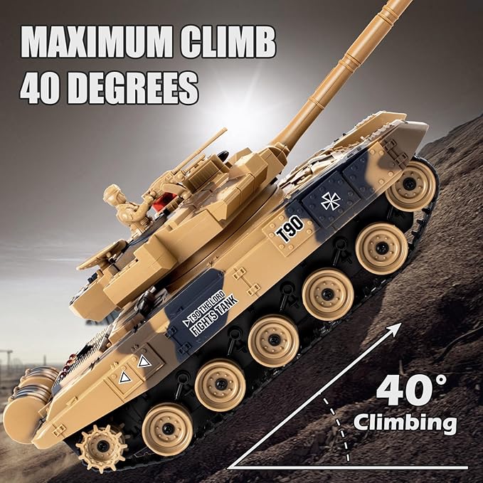 1/24 RC Battle Tank Set, Remote Control Chinese Type 99 and Russian T90 Army Toy That Shoots for Kids and Adults, 2.4G RC Vehicle Model Tank 6+ Year Old with Sound, Smoke and Lights