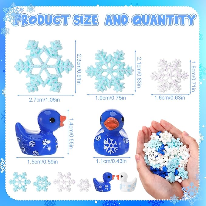 80 Pcs Mini Ducks Snowflake, Tiny Resin Ducks Figures Bulk, Cute Miniature Figurines for Winter Christmas Accessories Miniature Landscape Fairy Garden Dollhouse Party Favors Decor (6 Styles)