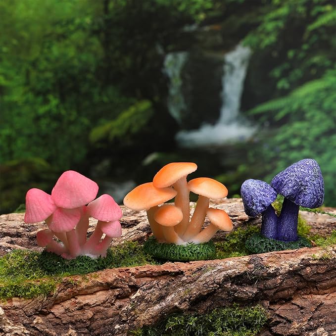 21 PCS Mini Mushrooms Cute Tiny Resin Mushrooms Figures Miniature Little Small Mushroom for Fairy Garden Landscape Bonsai Aquarium Dollhouse Hide Crafts Decor