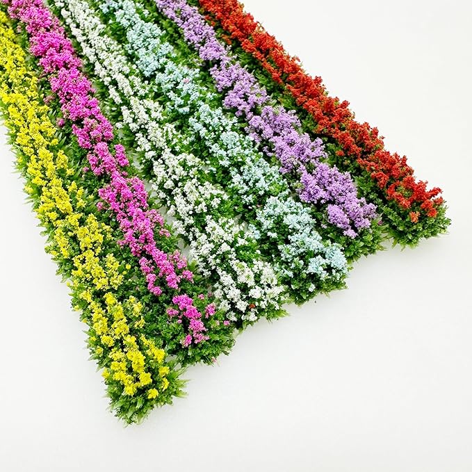 Cayway 6 Color Miniature Shrub Strips Static Shrub Vegetation Groups Static Grass Tuft DIY Miniature Colorful Flower Cluster for DIY Model Train Landscape Railroad Scenery