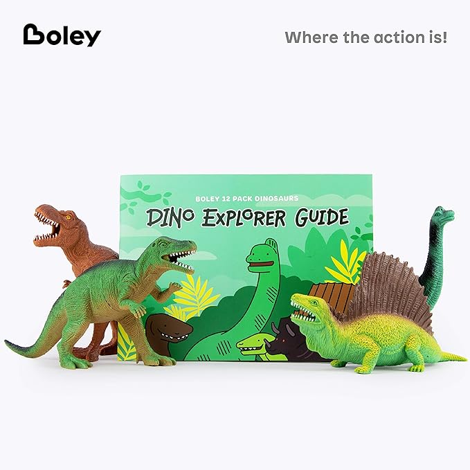 Boley Dinosaur Toys for Kids for Boys Girls Age 3-5 & 5-7, 9-Inch Educational Realistic Dinosaur Figures for Kids and Toddler T-Rex, Triceratops, Velociraptor - 12 Pack