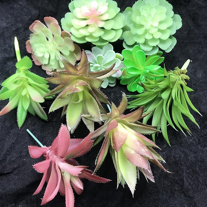 Woohome Fake Artificial Succulent Plants, 15 PCS Assorted Artificial Succulent Realistic Succulents Pick Bouquet String of Succulent Faux Succulents Floral Arrangement