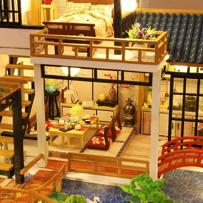 GuDoQi DIY Miniature Dollhouse Kit, Tiny House kit with Furniture, Miniature House Kit 1:24 Scale, Great Handmade Crafts Gift for Birthday Christmas Day, Villa with Courtyard